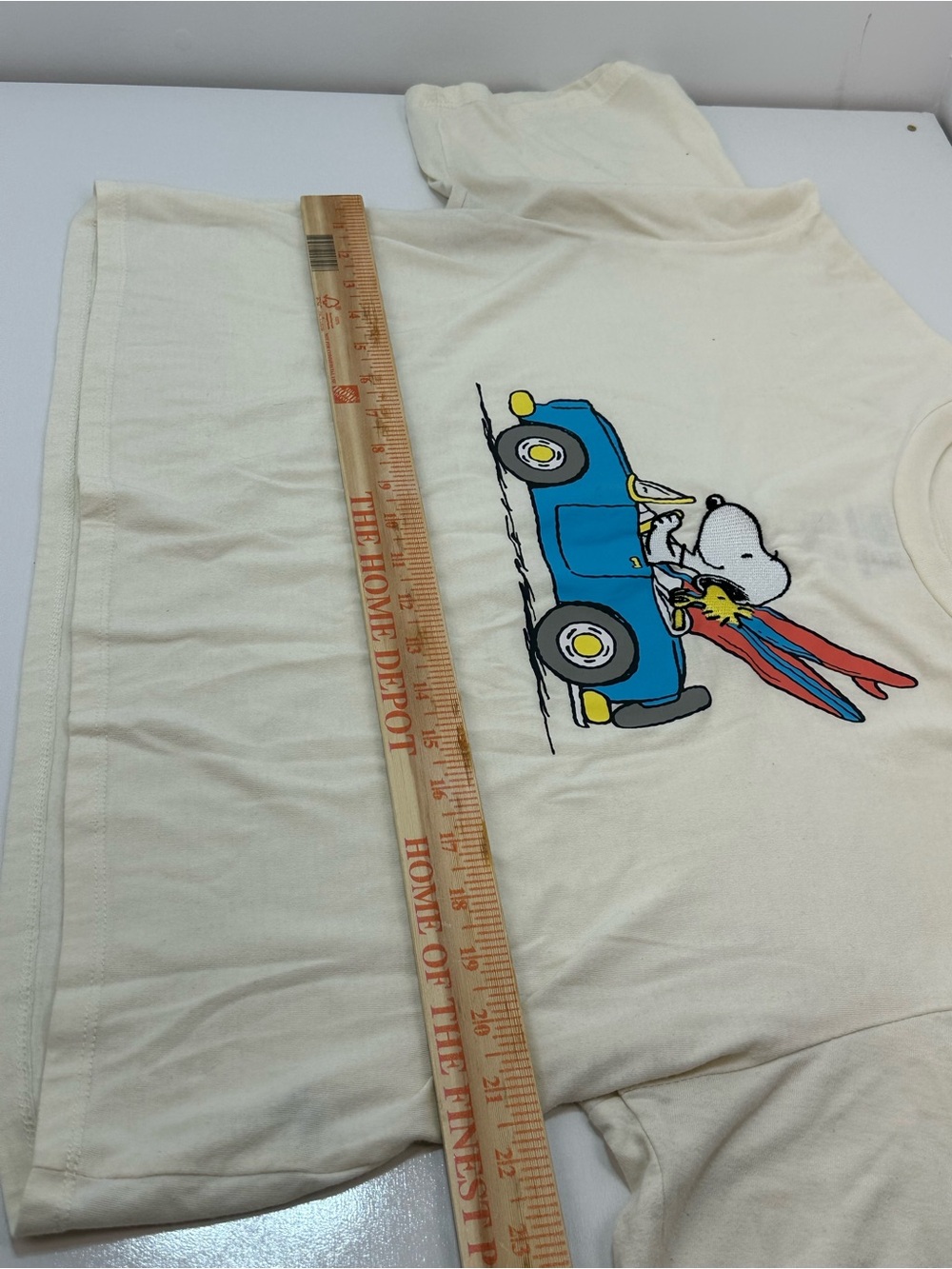 Peanuts Cream Tee with Blue Car, Red & Yellow Accents